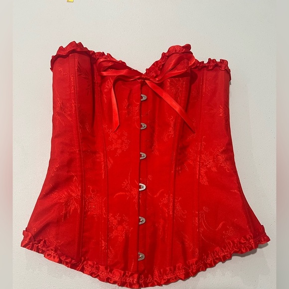 SZIVYSH Floral Overbust Corset Style Waist Bustier red Korset Shaper S NWOT - Picture 1 of 6